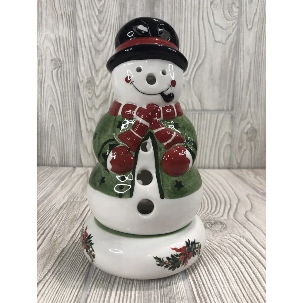 Pfaltzgraff Heritage Snowman Candle Holder Tea Light Xmas NOS Original Box